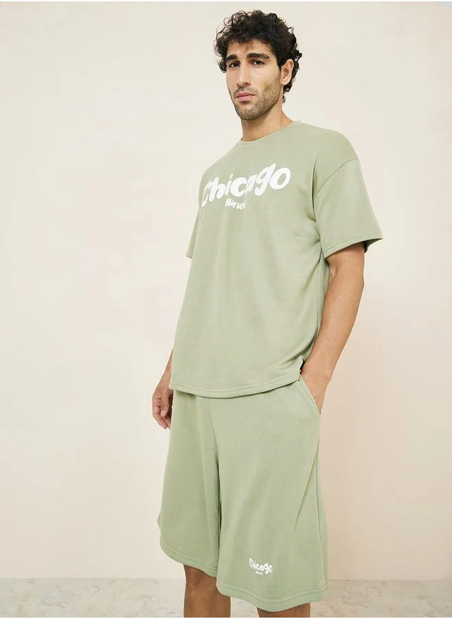 ستايلي City Print Oversized Terry T-Shirt & Shorts Co-Ord Set