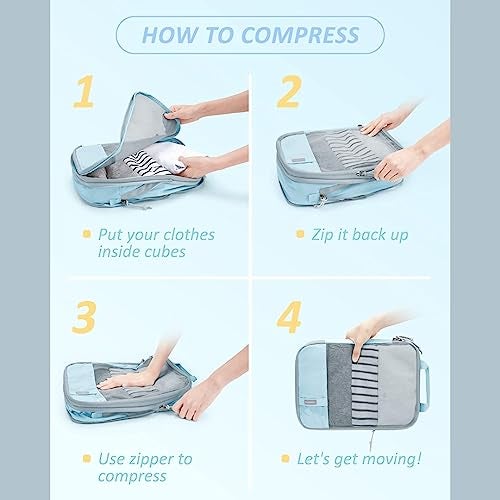 Tressential Compression Packing Cubes | 4 Set Travel Luggage Organizer Cubes for Travel, Expandable Luggage Suitcase Organizer, Lightweight Packing Organizers (Polyester, 4 Piece Set, Blue) - Image 2
