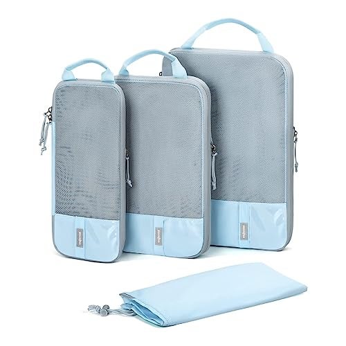 Tressential Compression Packing Cubes | 4 Set Travel Luggage Organizer Cubes for Travel, Expandable Luggage Suitcase Organizer, Lightweight Packing Organizers (Polyester, 4 Piece Set, Blue) - Image 1