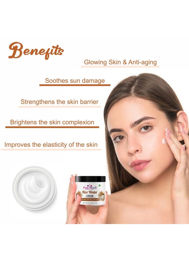 Pink Root - Rice Water Face & Body Cream 100Gm Helps To Provides Anti-Aging Benefits With Rice Water Extract For All Skin Types (Rice Water Cream) - Image 1