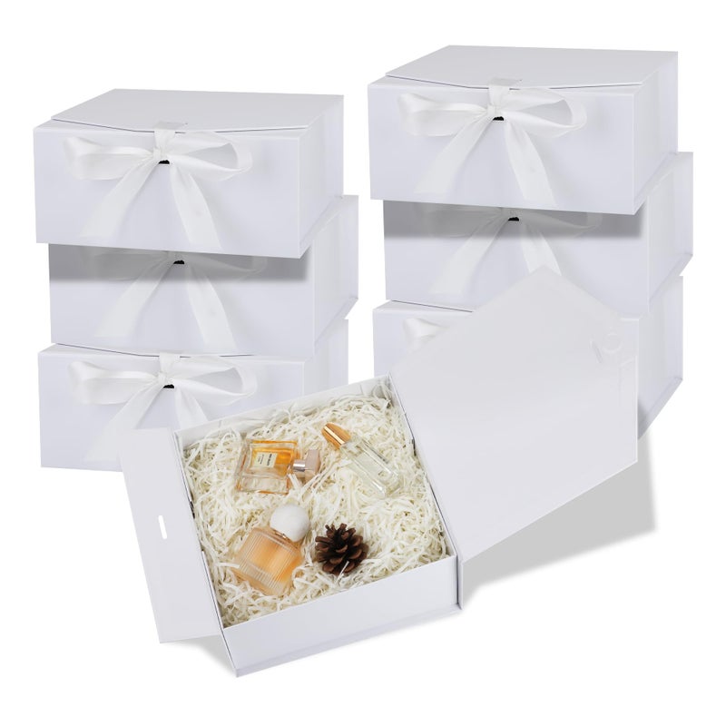 OEMVALATY 6-Pack Gift Boxes,12x8x4.5 Inch Magnetic Gift Boxes with Lids for Presents,White with Ribbon, Bridesmaid Proposal Box for Wedding, Storage, Birthday - Image 1