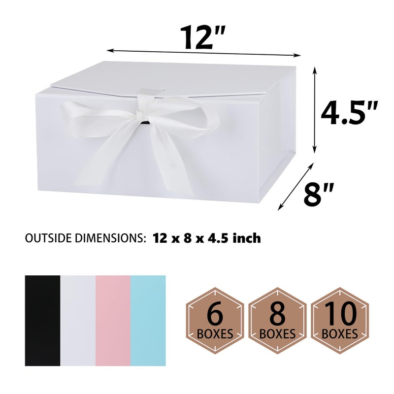 OEMVALATY 6-Pack Gift Boxes,12x8x4.5 Inch Magnetic Gift Boxes with Lids for Presents,White with Ribbon, Bridesmaid Proposal Box for Wedding, Storage, Birthday - Image 4
