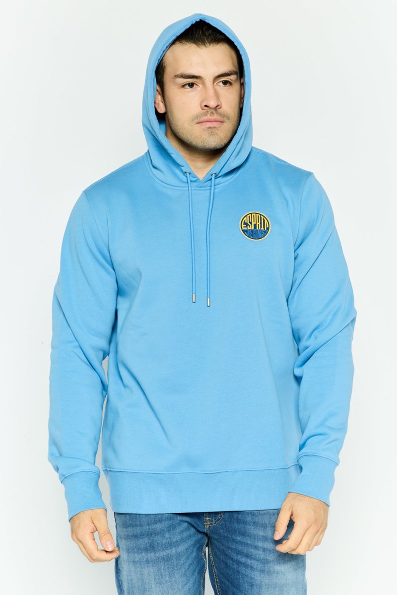 ESPRIT Men Brand Logo Long Sleeves Hooded Sweatshirt, Light Blue - Image 1