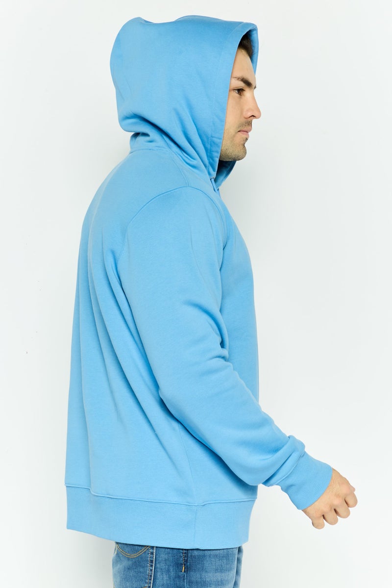 ESPRIT Men Brand Logo Long Sleeves Hooded Sweatshirt, Light Blue - Image 3