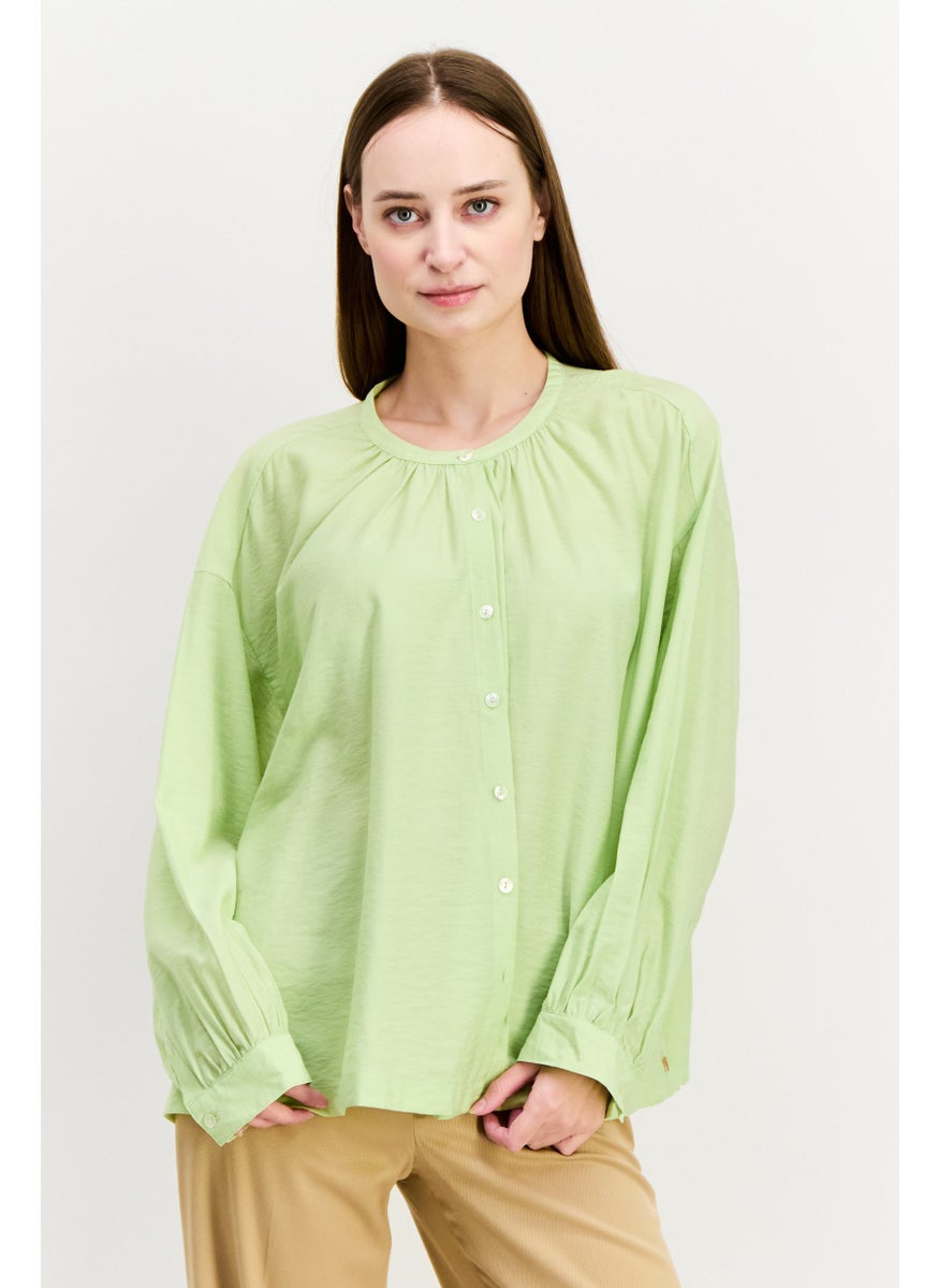 Scotch & Soda Women Round Neck Long Sleeve Plain Top, Green  - Image 1