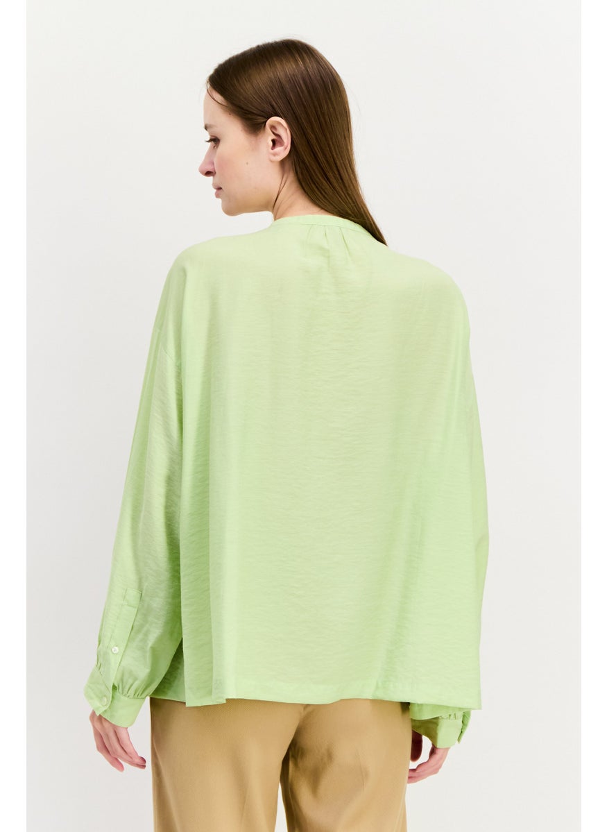 Scotch & Soda Women Round Neck Long Sleeve Plain Top, Green  - Image 3
