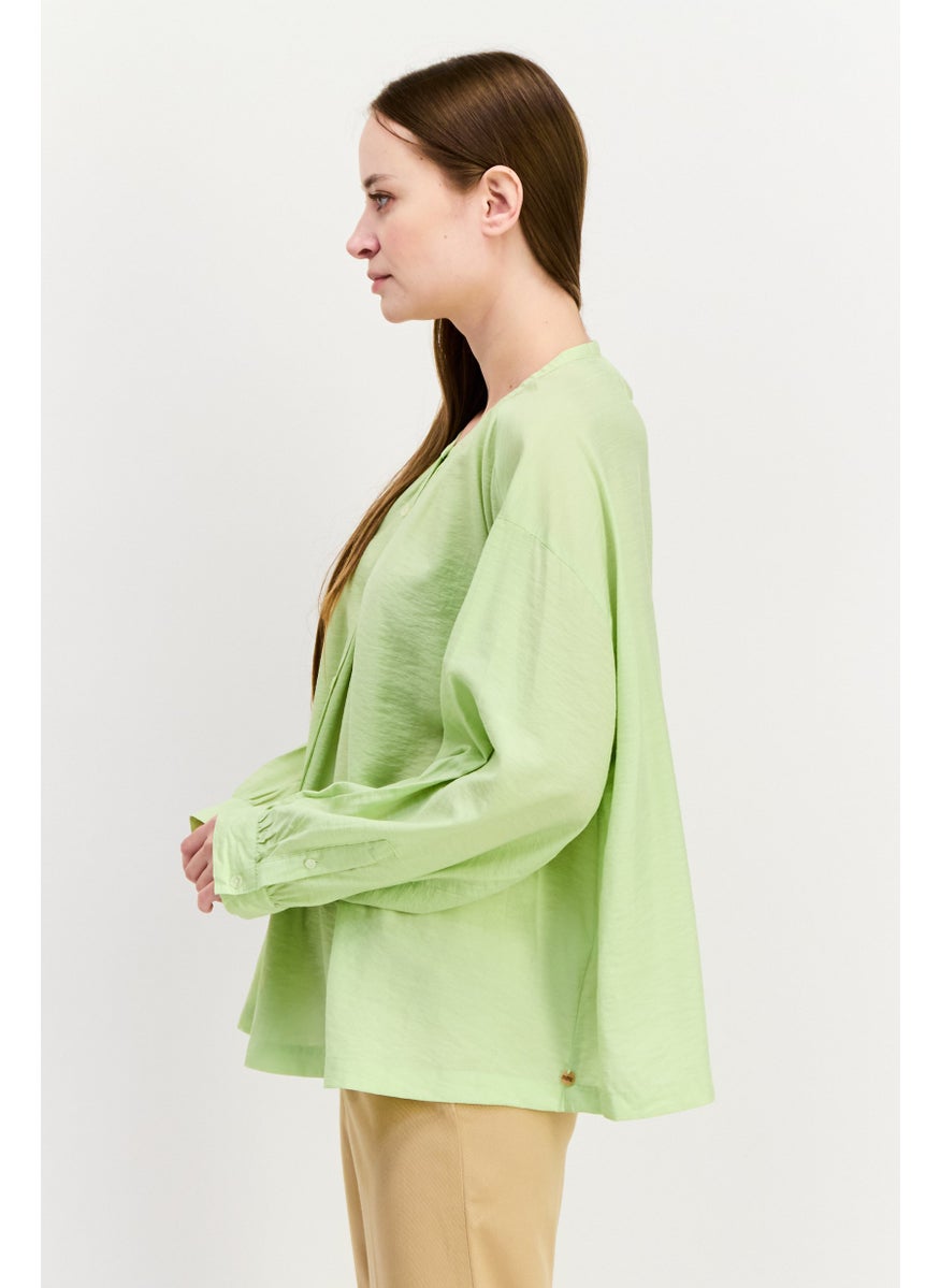 Scotch & Soda Women Round Neck Long Sleeve Plain Top, Green  - Image 2