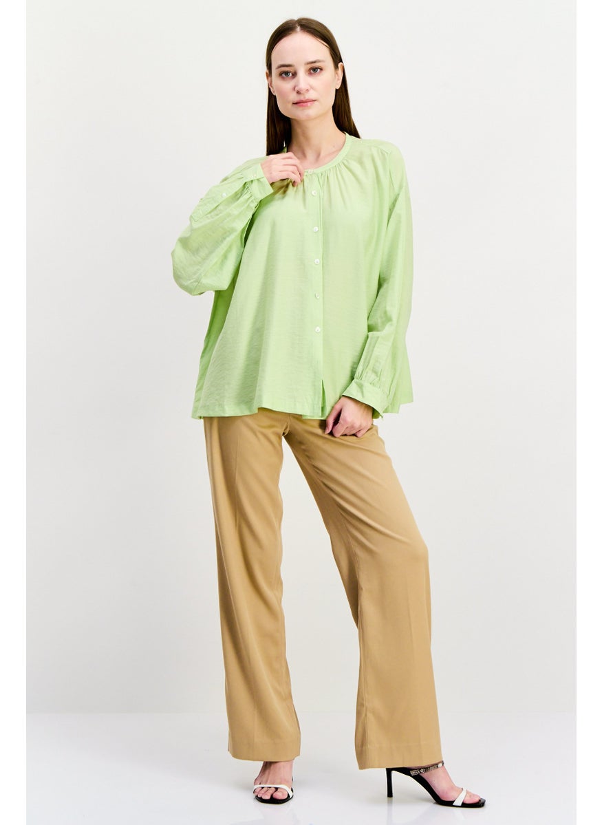 Scotch & Soda Women Round Neck Long Sleeve Plain Top, Green  - Image 4