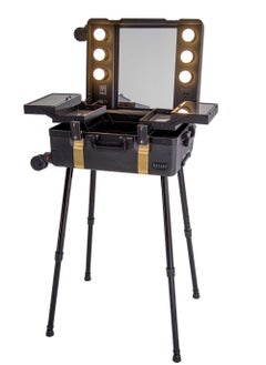 MAYLAN Makeup Train Stand Case With Pro Studio Artist Trolley And Lights, Black with Golden Small  - Image 1