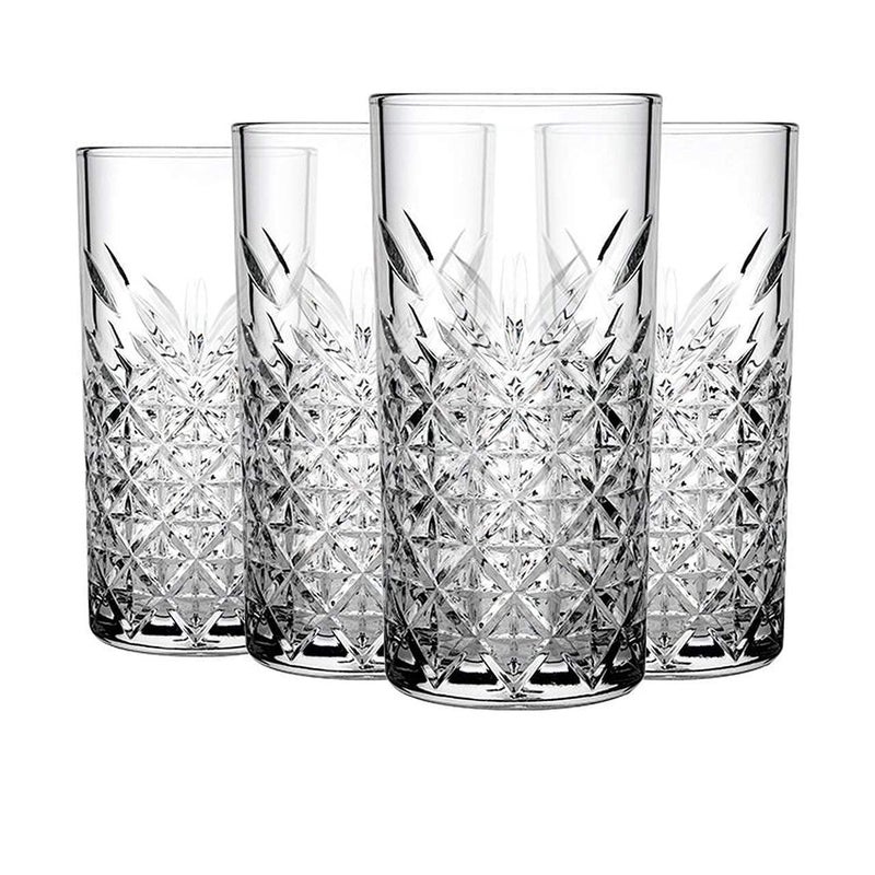 HAPPY BORN Italian Premium Water and Juice Glasses Set of 4 Transparent 350ml Crystal Stylish Highball Glasses for Drinking Water Juice and Cocktails - Image 1