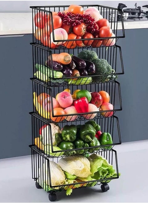 5-tier black metal fruit and vegetable rack, vegetable basket
