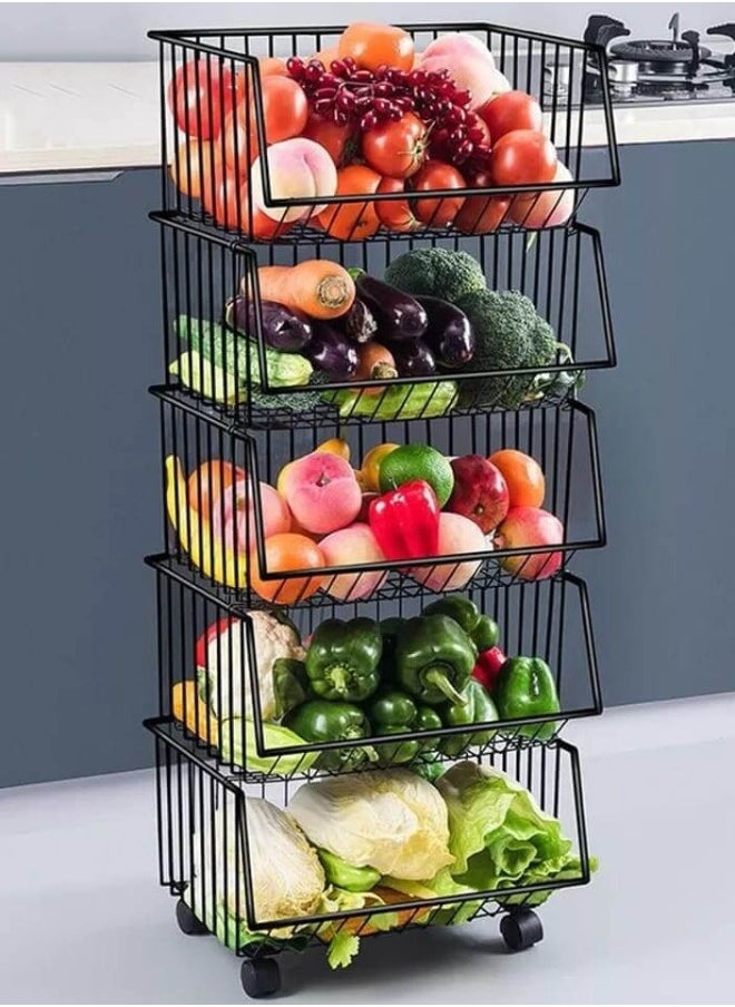 5-tier black metal fruit and vegetable rack, vegetable basket