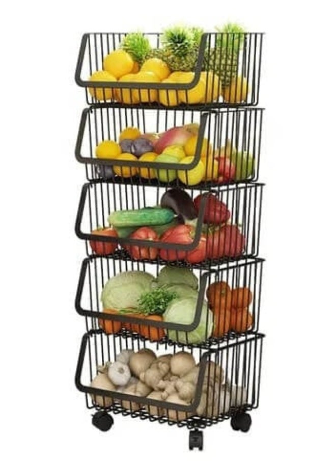 5-tier black metal fruit and vegetable rack, vegetable basket