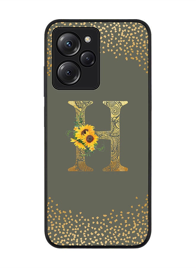 Stylizedd Rugged Black edge case for Poco X5 Pro Slim fit Soft Case Flexible Rubber Edges Anti Drop TPU Gel Thin Cover - Custom Monogram Initial Floral Pattern Alphabet - H - Olive Green - Image 1