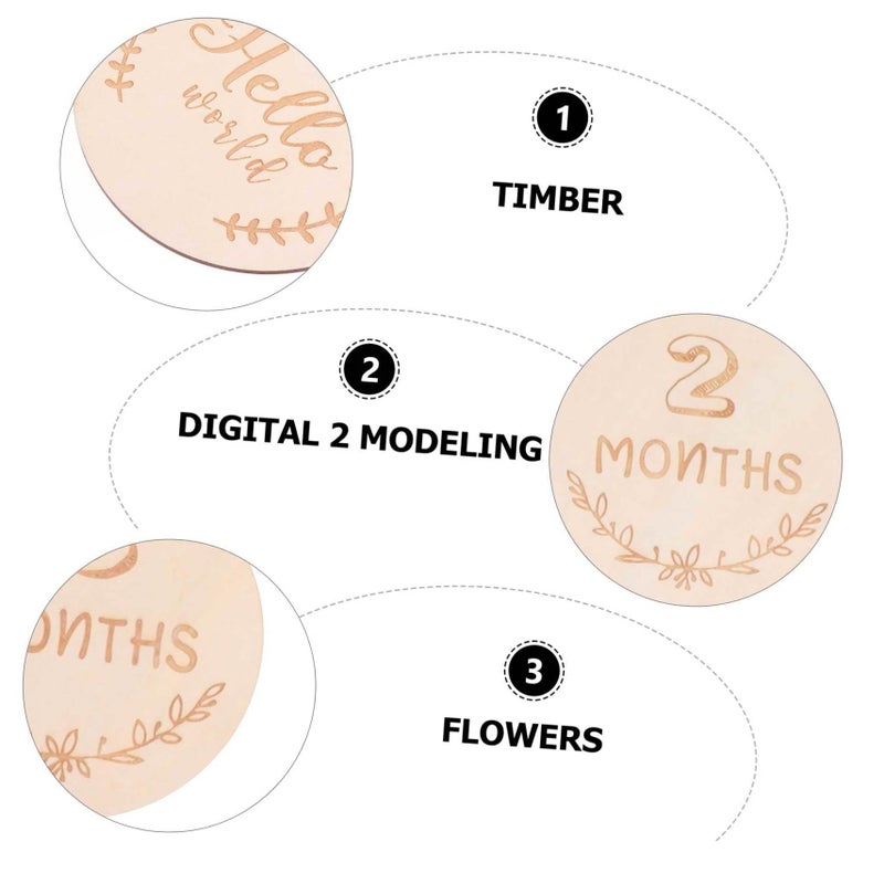 Wooden Monthly Milestone Cards Set Of 14 For Newborn Photography And Growth Record - Image 4