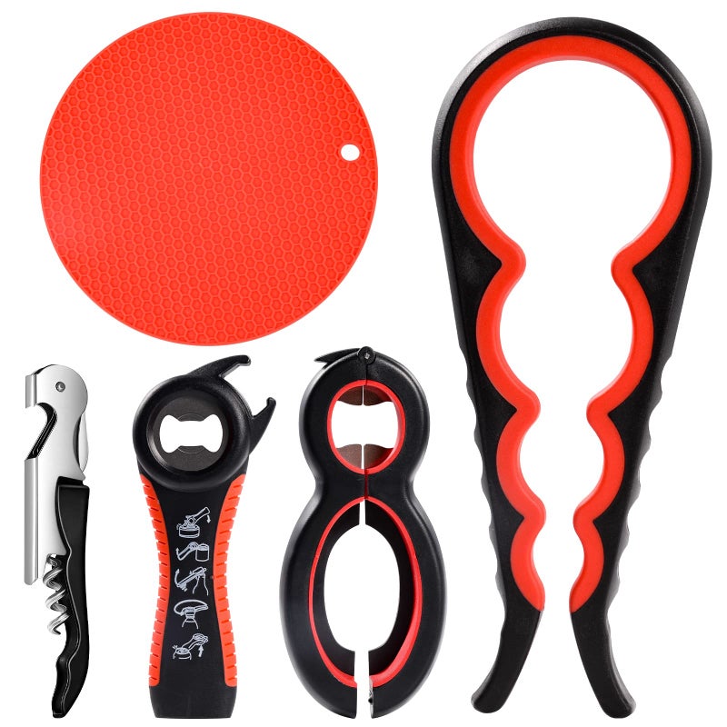 Jar Opener for Weak Hands  5 Pack Bottle Openers for Arthritis Can Openers for Arthritic Hands Top Gadgets Disability Aids and Equipment for Kitchen Red