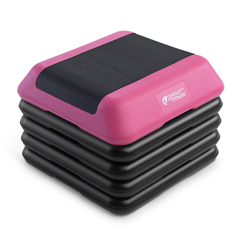 Marcy Circuit Fitness by Marcy 16 x 16 inches Adjustable Height Aerobic Step Platform with 4 Risers, Non-Slip Rubber Surface, Home Exercise Fitness Training, American Pink, STEP-PINK01-4R - Image 1