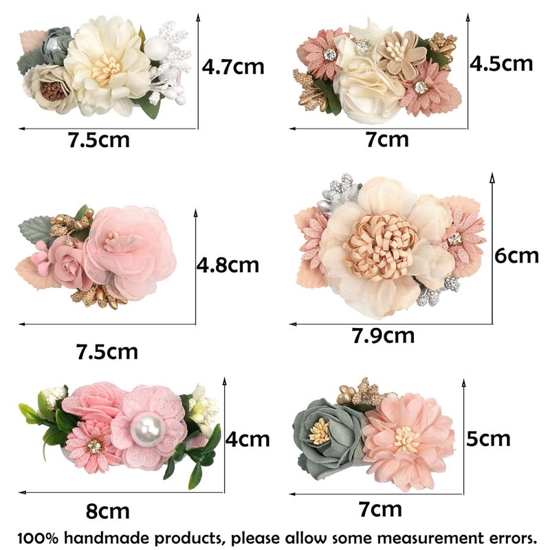 BBgifts 6 PCS Handmade Flower Hair Bows Fully Lined Alligator Hair Clips Faux Pearls Floral Hair Clips Barrettes Hair Accessories for Women Girls Toddlers Kids Children - Image 2