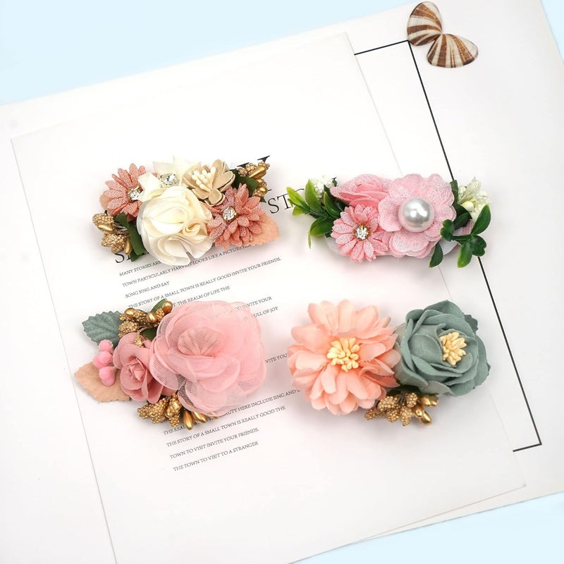 BBgifts 6 PCS Handmade Flower Hair Bows Fully Lined Alligator Hair Clips Faux Pearls Floral Hair Clips Barrettes Hair Accessories for Women Girls Toddlers Kids Children - Image 4