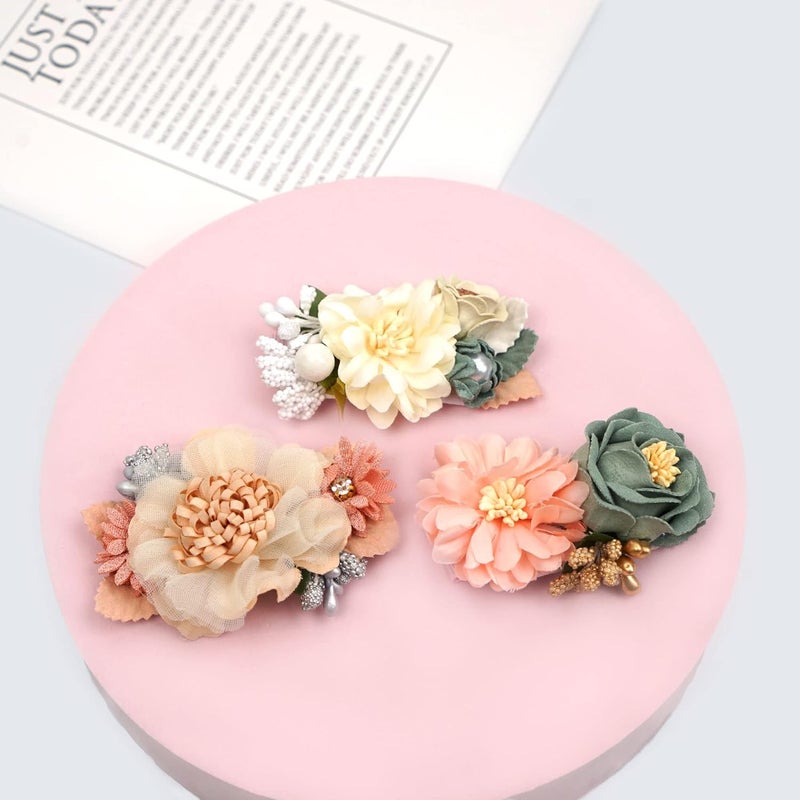 BBgifts 6 PCS Handmade Flower Hair Bows Fully Lined Alligator Hair Clips Faux Pearls Floral Hair Clips Barrettes Hair Accessories for Women Girls Toddlers Kids Children - Image 5