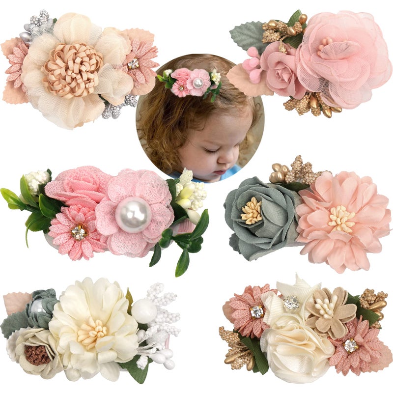 BBgifts 6 PCS Handmade Flower Hair Bows Fully Lined Alligator Hair Clips Faux Pearls Floral Hair Clips Barrettes Hair Accessories for Women Girls Toddlers Kids Children - Image 1