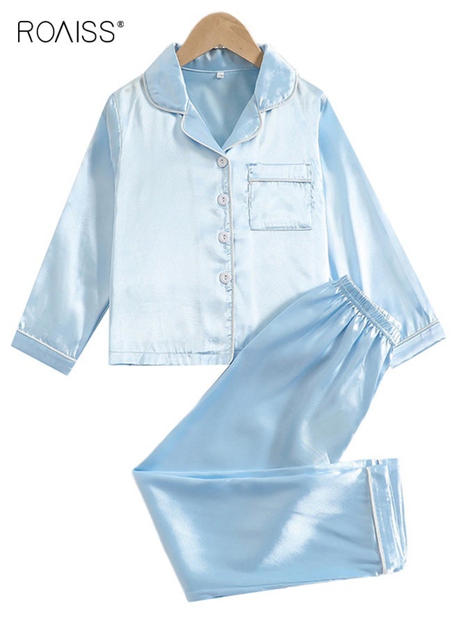 رويس طقم بيجاما بنات، طقم بيجامات بنات، طقم بيجامات للبنات، طقم ملابس نوم بأزرار بأكمام طويلة، ملابس نوم مريحة وخفيفة الوزن، ملابس نوم منزلية مسامية ومريحة للتنفس، بدلات بيجاما بلون واحد - Image 1