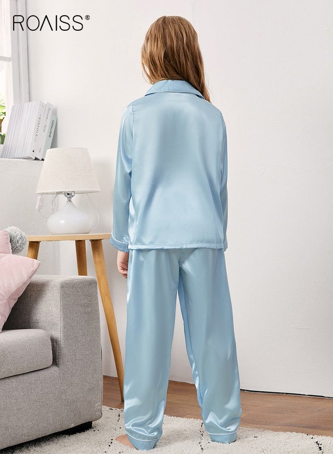 رويس طقم بيجاما بنات، طقم بيجامات بنات، طقم بيجامات للبنات، طقم ملابس نوم بأزرار بأكمام طويلة، ملابس نوم مريحة وخفيفة الوزن، ملابس نوم منزلية مسامية ومريحة للتنفس، بدلات بيجاما بلون واحد - Image 5