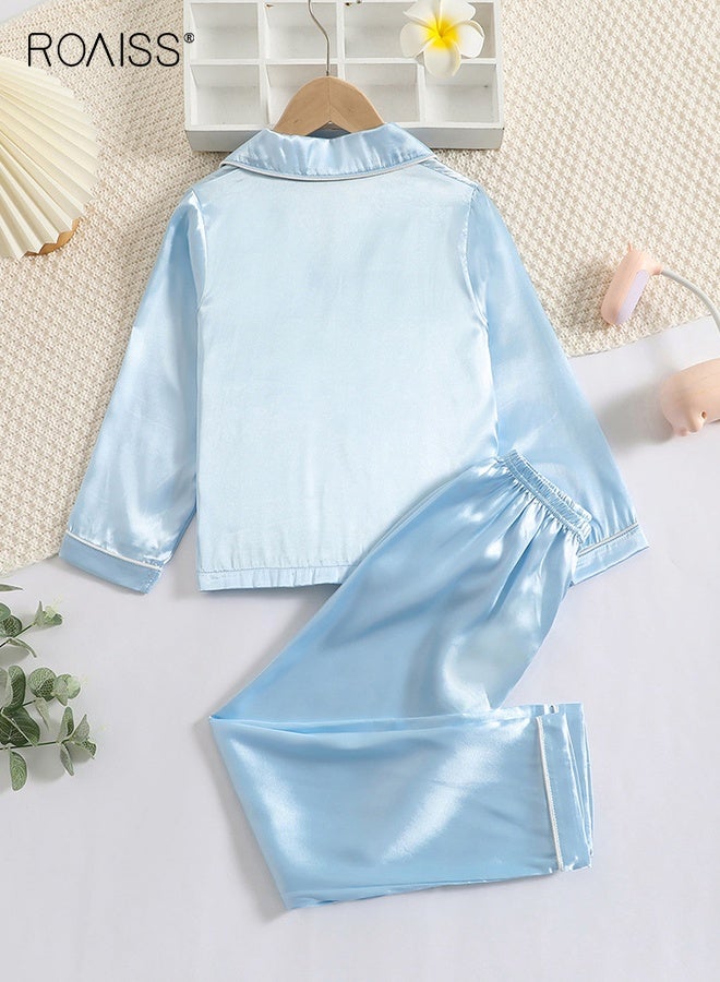 رويس طقم بيجاما بنات، طقم بيجامات بنات، طقم بيجامات للبنات، طقم ملابس نوم بأزرار بأكمام طويلة، ملابس نوم مريحة وخفيفة الوزن، ملابس نوم منزلية مسامية ومريحة للتنفس، بدلات بيجاما بلون واحد - Image 4