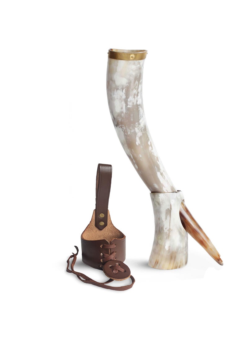 Norse Tradesman Norse Tradesman Genuine 20 OxHorn Viking Drinking Horn with Brass Rim Brown Leather Belt Holster Fitted Horn Stand  Burlap Gift Sack  The Classic 20Inches High Polish 