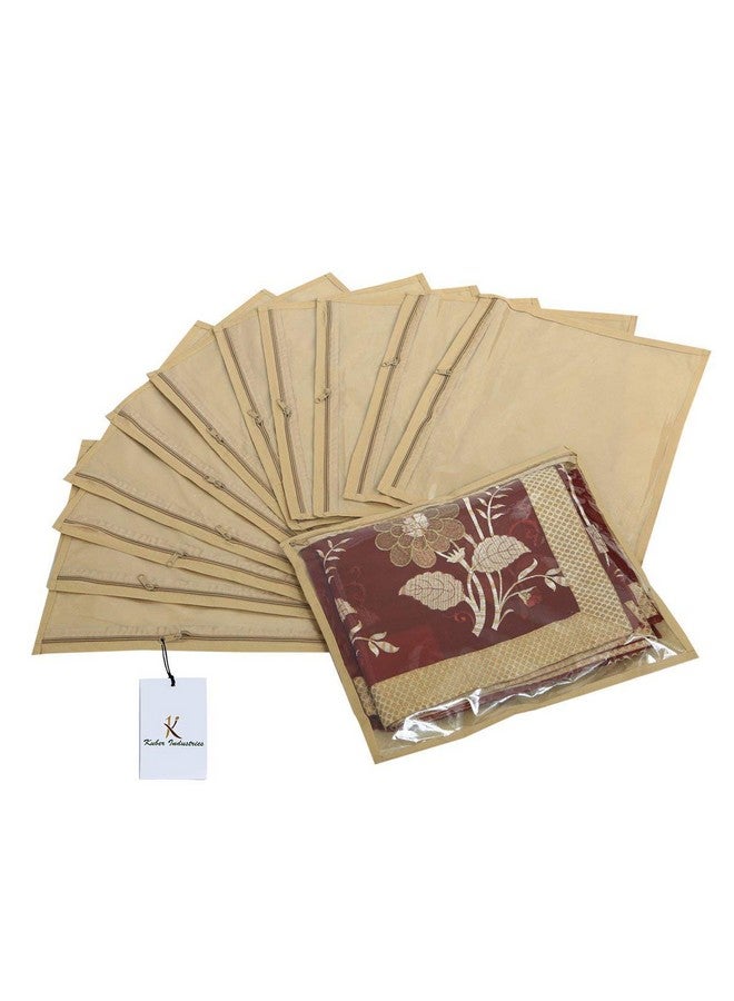 Kuber Industries Clothes Organizer For Wardrobe (Pack of 12) - Single Storage Organizer For Saree | Salwar Suit | Lehenga - Dress Organizer For Wardrobe - Single Saree Covers With Zip (Beige) - Image 3