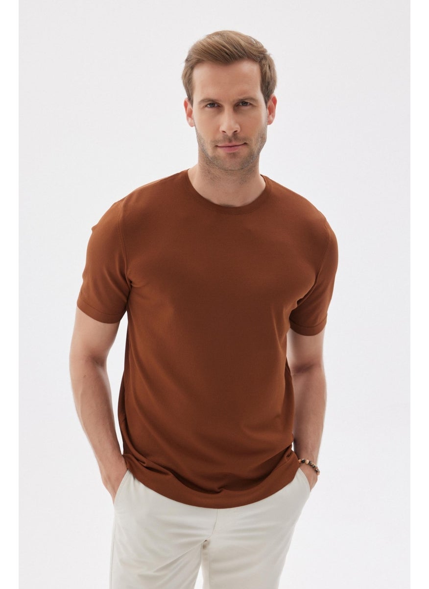 Odelon Limited Men's Plain Short Sleeve Rayon Knitwear T-Shirt Brown  - Image 1