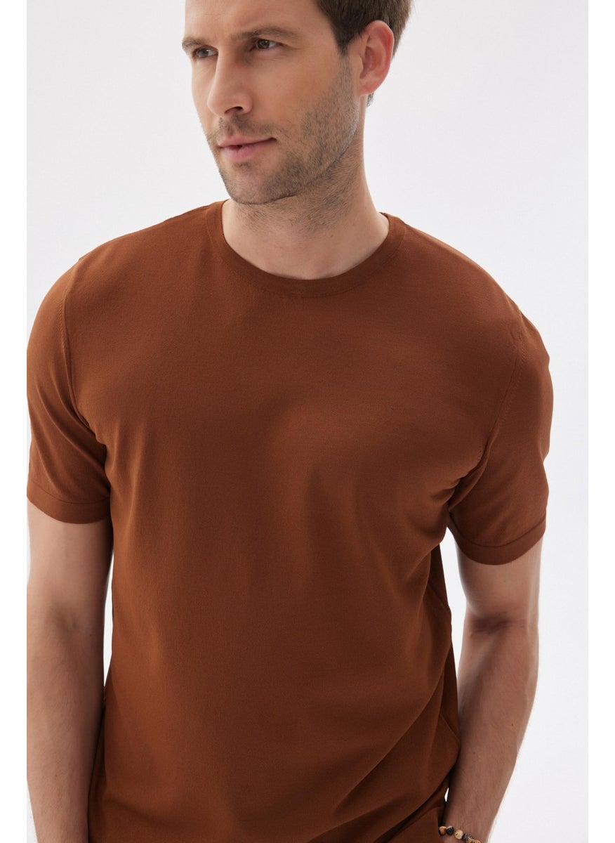 Odelon Limited Men's Plain Short Sleeve Rayon Knitwear T-Shirt Brown  - Image 3