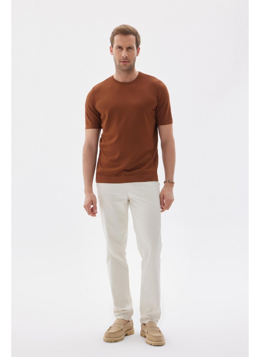 Odelon Limited Men's Plain Short Sleeve Rayon Knitwear T-Shirt Brown  - Image 2
