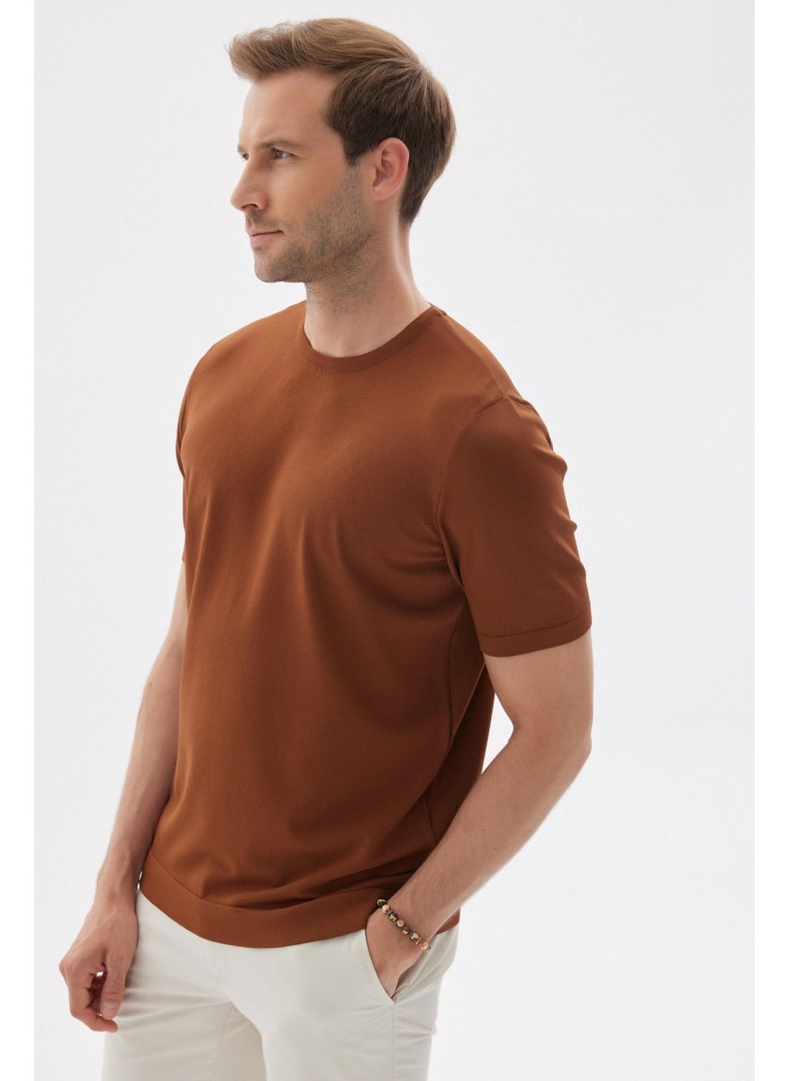 Odelon Limited Men's Plain Short Sleeve Rayon Knitwear T-Shirt Brown  - Image 4