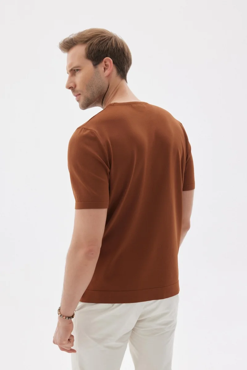 Odelon Limited Men's Plain Short Sleeve Rayon Knitwear T-Shirt Brown