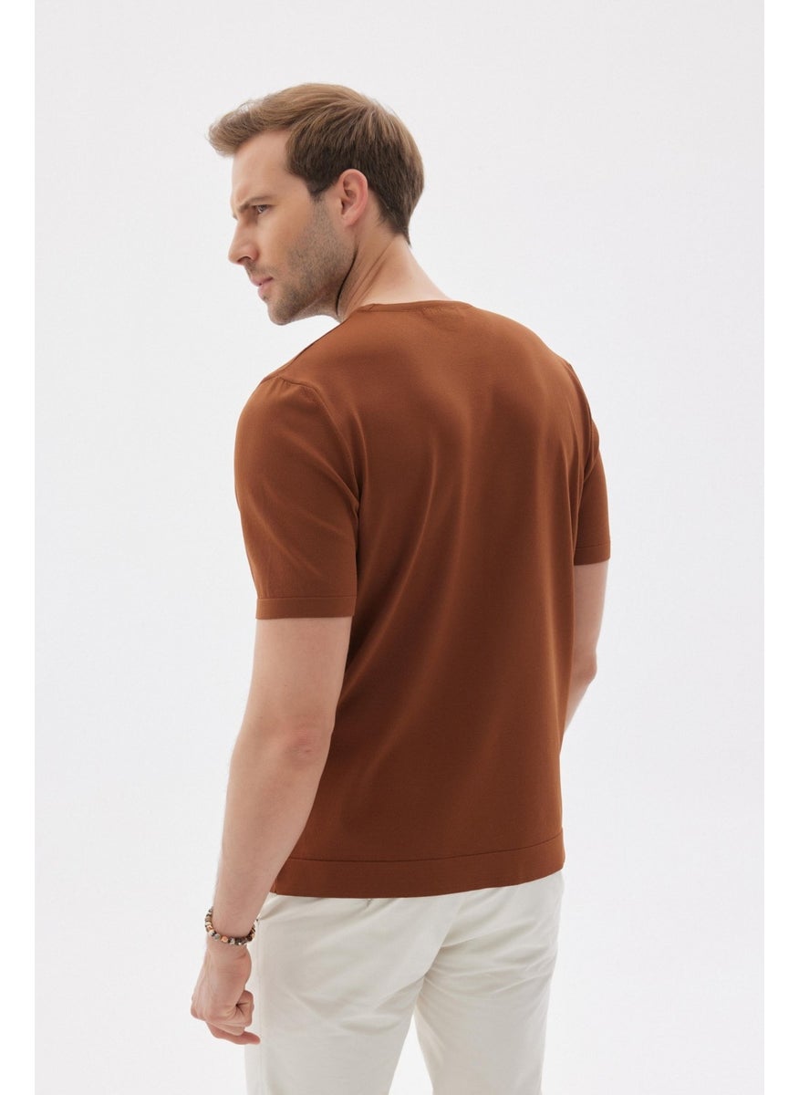 Odelon Limited Men's Plain Short Sleeve Rayon Knitwear T-Shirt Brown  - Image 5