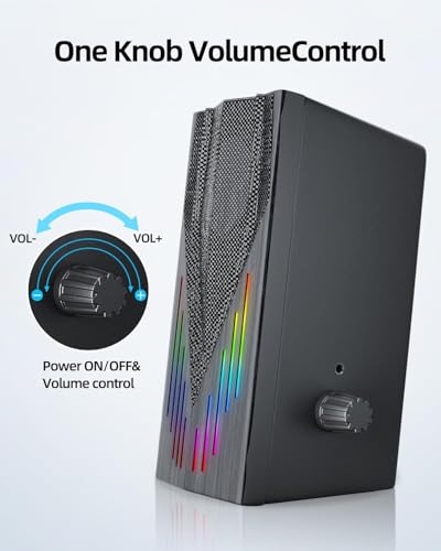 Uakinat Computer Speakers with 6 Colorful RGB Lights,USB Powered 3.5mm Aux with Loud Stereo Sound,Headphone-in for Desktop,PC/Laptop/Tablet Phone - Image 3