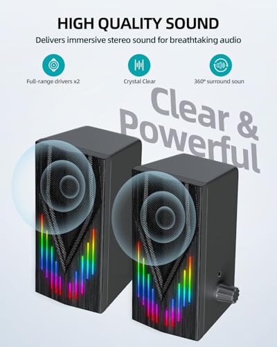 Uakinat Computer Speakers with 6 Colorful RGB Lights,USB Powered 3.5mm Aux with Loud Stereo Sound,Headphone-in for Desktop,PC/Laptop/Tablet Phone - Image 4
