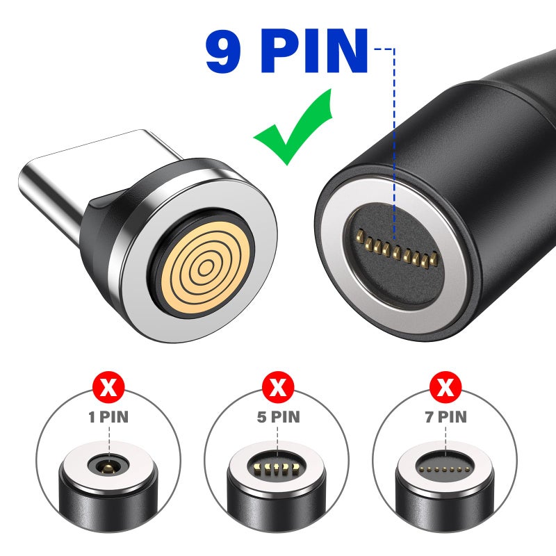 VAFOTON 9Pin 60W/100W Type C Magnetic Tips/Quick Charge Magnetic Adapter [3pcs], Magnetic USB C Charging Cable Connectors/Heads for Type C Devices - Image 2