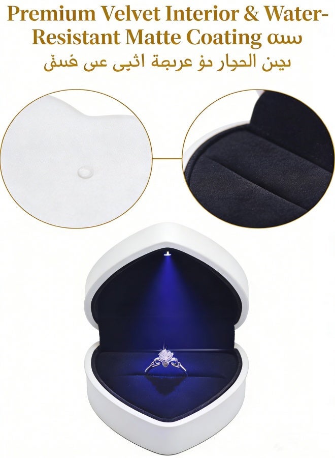 Heart Shaped Ring Gift Box with LED Light, Velvet Earrings Jewelry Case with Light, Jewellry Display Box for Wedding, Engagement, Proposal, Birthday and Anniversary (White) - Image 4