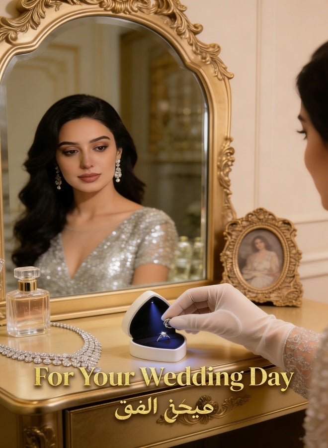 Heart Shaped Ring Gift Box with LED Light, Velvet Earrings Jewelry Case with Light, Jewellry Display Box for Wedding, Engagement, Proposal, Birthday and Anniversary (White) - Image 3