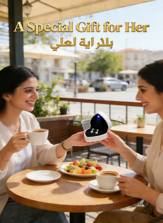 Heart Shaped Ring Gift Box with LED Light, Velvet Earrings Jewelry Case with Light, Jewellry Display Box for Wedding, Engagement, Proposal, Birthday and Anniversary (White) - Image 2