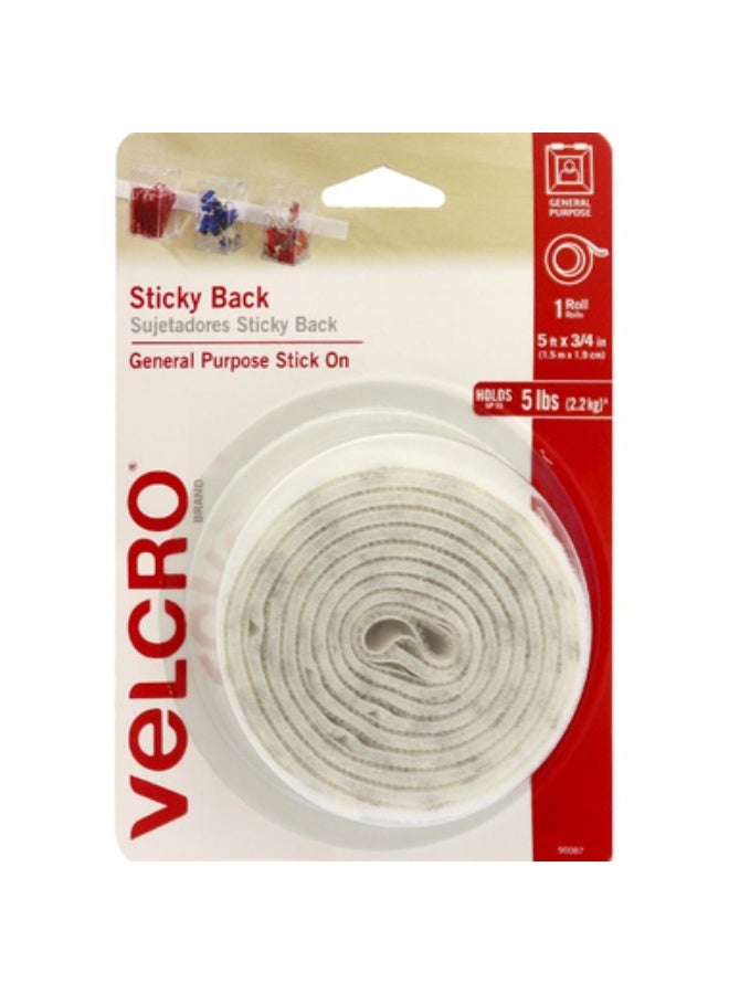 Velcro Sticky Back Adhesive Back Fastener Roll5 Feet X 3/4"White - Image 1