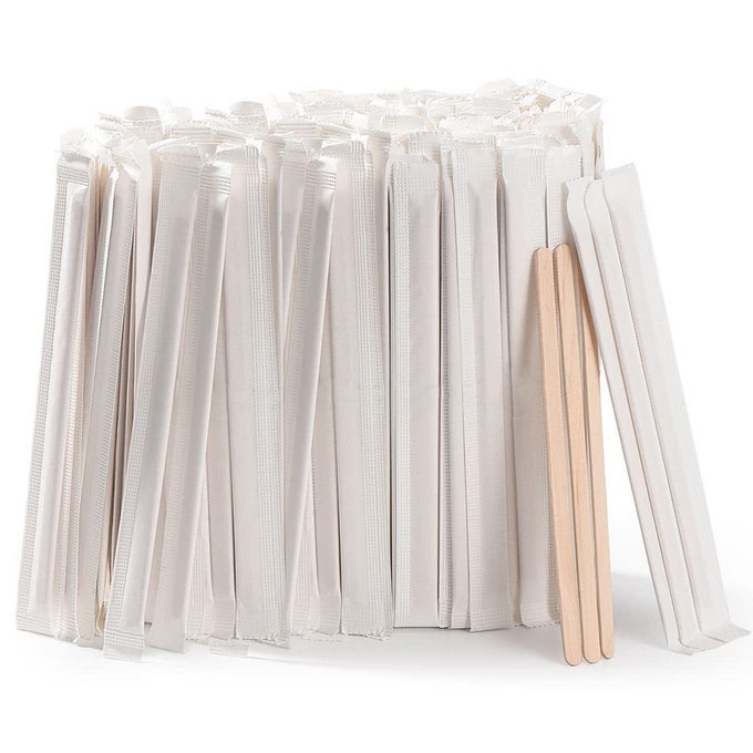 1000PCS INDIVIDUALLY WRAPPED COFFEE STIRRERS WOOD 55 COFFEE STIR STICKS ROUND END DISPOSABLE COFFEE STIRRER FOR COFFEE COCKTAIL AND HOT DRINKS