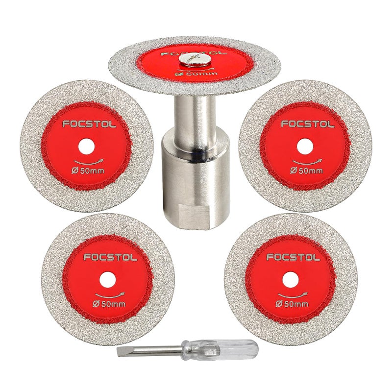 FOCSTOL Mini Diamond Glass Cutting Disc - FOCSTOL 5pcs 2 Inch(50mm) Saw Blade and 1pc 5/8''-11 Flange for Glass Jade Marble Granite Artificial Stone Porcelain Tile Ceramic - Image 1
