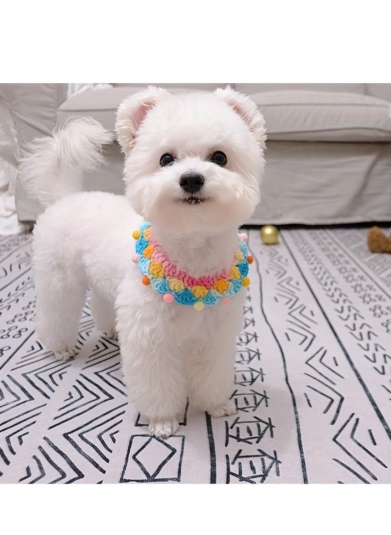 Generic Pet Collar Handmade Small Dog Cat Handmade Crochet Scarf Contrast Color Design Long-Lasting  (15cm-20cm)  - Image 4