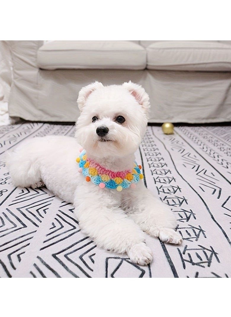 Generic Pet Collar Handmade Small Dog Cat Handmade Crochet Scarf Contrast Color Design Long-Lasting  (15cm-20cm)  - Image 1