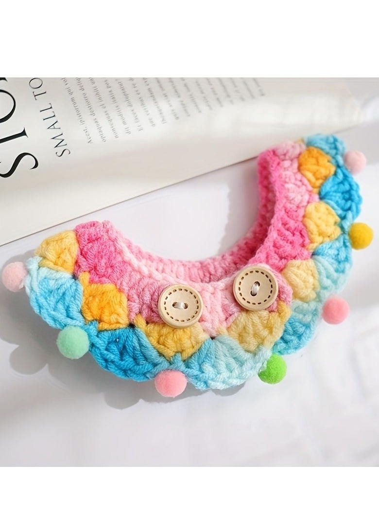 Generic Pet Collar Handmade Small Dog Cat Handmade Crochet Scarf Contrast Color Design Long-Lasting  (15cm-20cm)  - Image 2