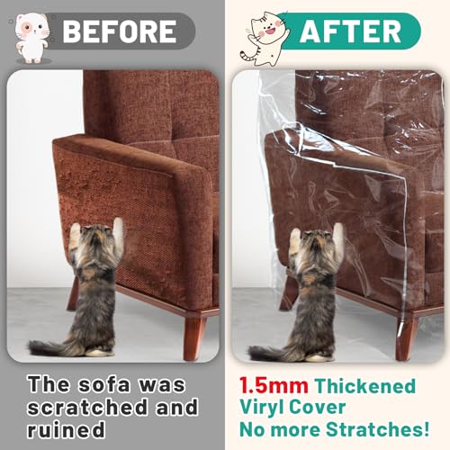 PAMASE 1.5mm Thickened Plastic Armchair/Recliner Cover - Heavy Duty Clear Vinyl Living Room Chairs Slipcover to Prevent Dogs Cats Pets Scratching, Waterproof Dustproof - Image 2