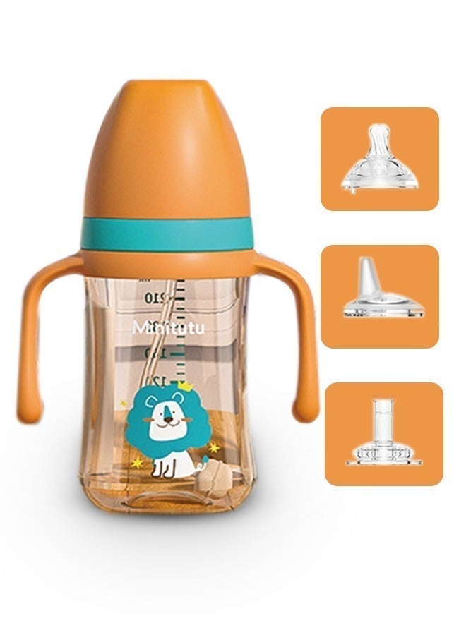 Minitutu 3 in 1 Baby Feeding Bottle 240ml(8oz), With Handle, Breast-like nipple, Sippy spout, Straight drinking straw, 9M - Image 1